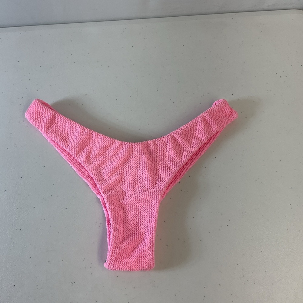 Acqua De Luxe Brazil Swimwear Pink‎ Crinkle Cheeky Bikini Bottom Sz M Stretch